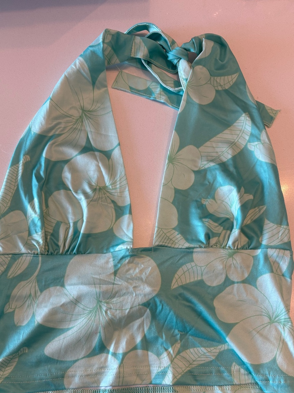 Aqua Floral Halter Top